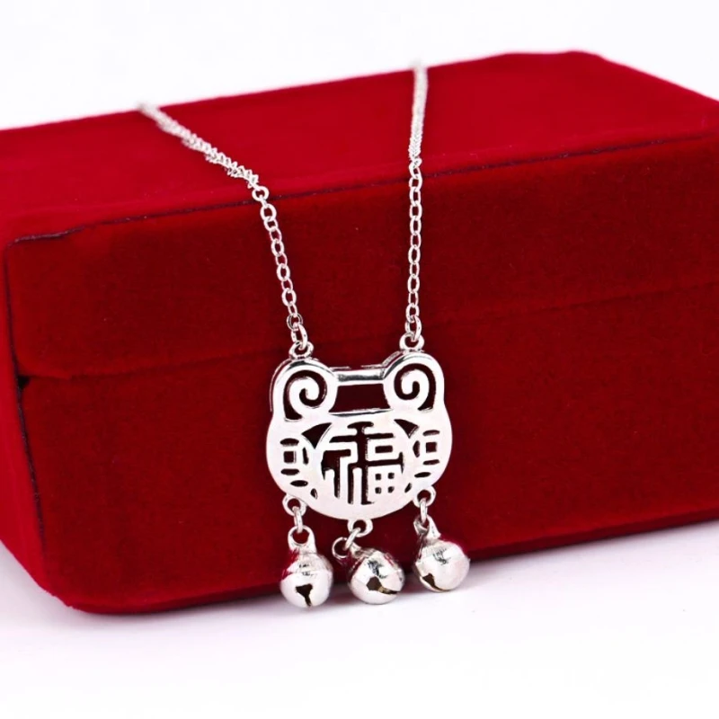 Longevity Lock Silver Pendant Hollow National Tassel Bell Color Temperament Female Necklace SNE123 | Украшения и аксессуары