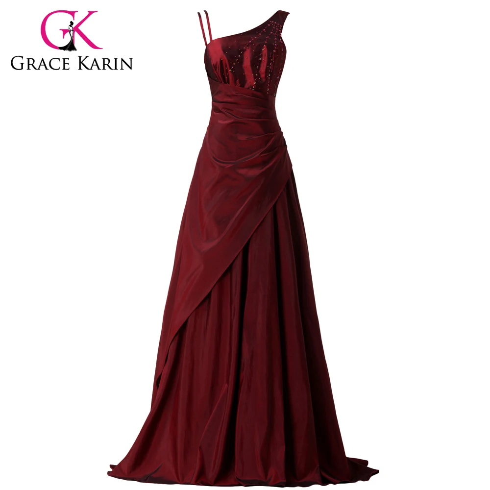 Grace Karin Evening Dresses Asymmetrical Burgundy Beaded Long Elegant