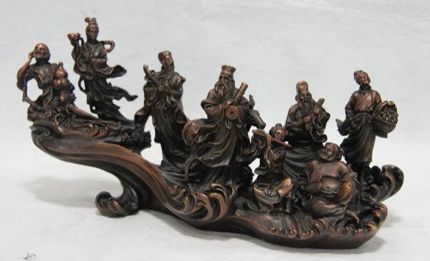 

USPS to USA S0869 Chinese Red Copper Bronze Classic Myth The Eight Immortals God Buddha Art Statue (B0328)