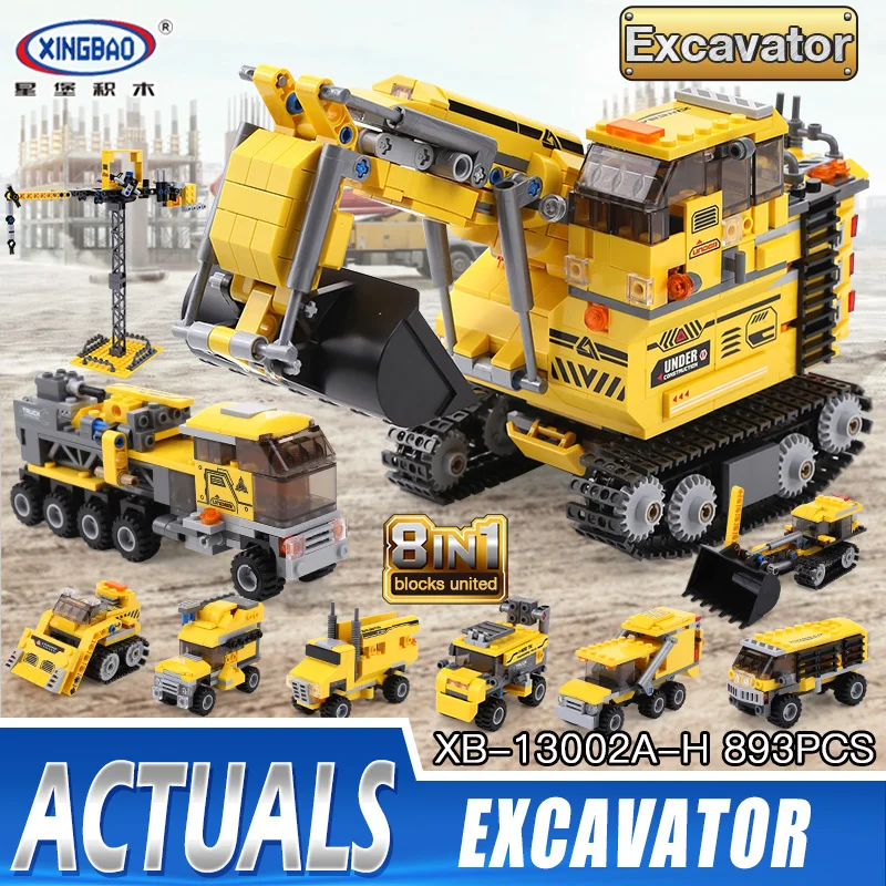 

XINGBAO 13002 New Kids Toys 8 IN 1 Series The Giant Excavator Set Building Blocks Bricks Toys For Kids Birthday Christmas Gifts