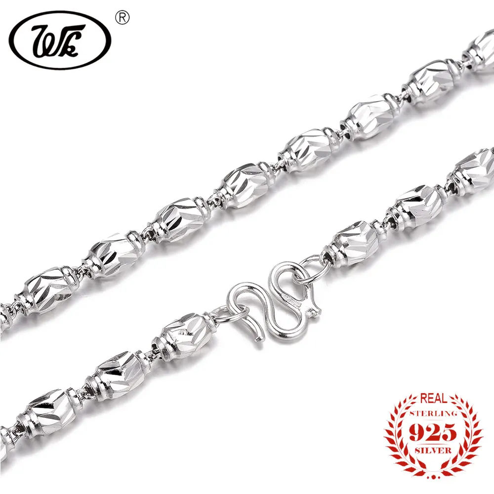 

WK Real Sterling Silver 925 Long Chain Necklace Men 4mm 5mm 6mm Thick Olives Bead Necklaces 45 50 55CM Mens Jewelry NEW W2 NM011