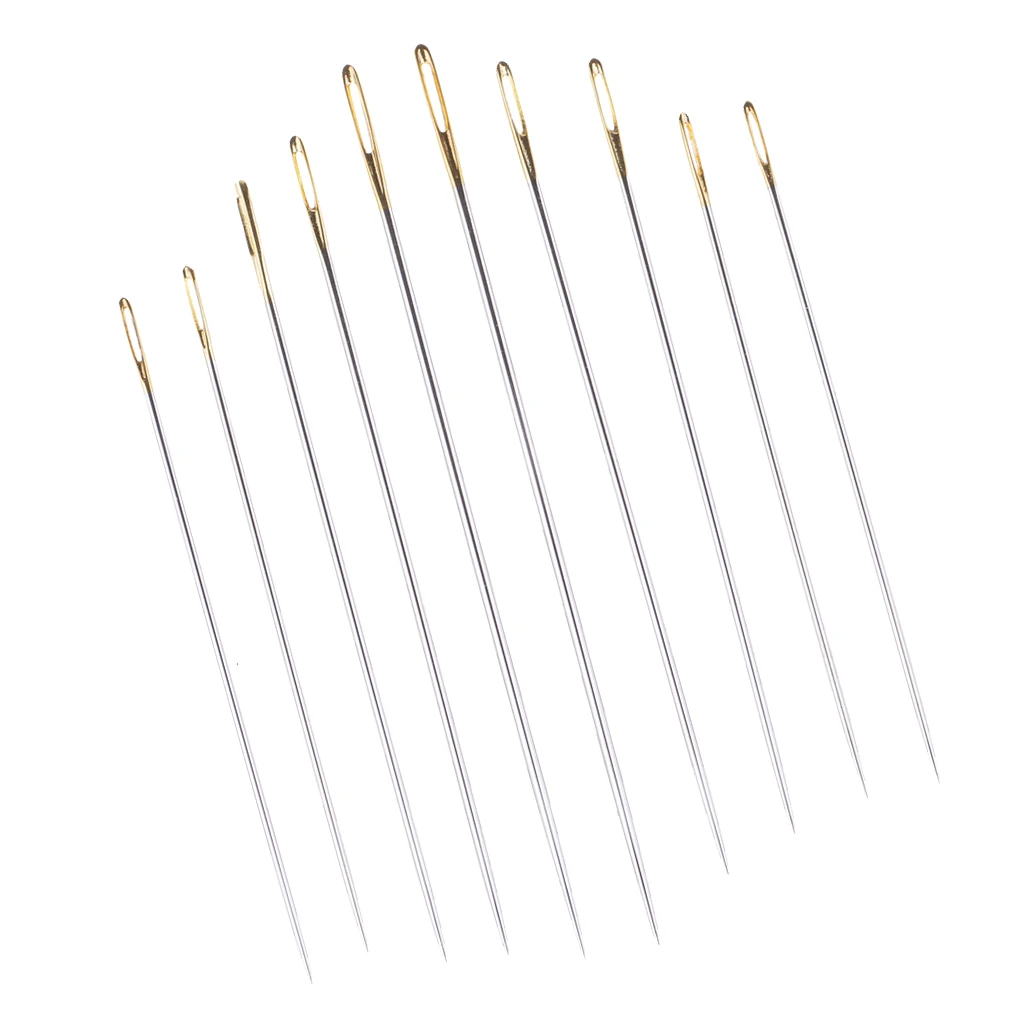 10Pcs Universal Metal Hand Sewing Needles with Gold Eye for Embroidery Darning Quilting Assorted Size	