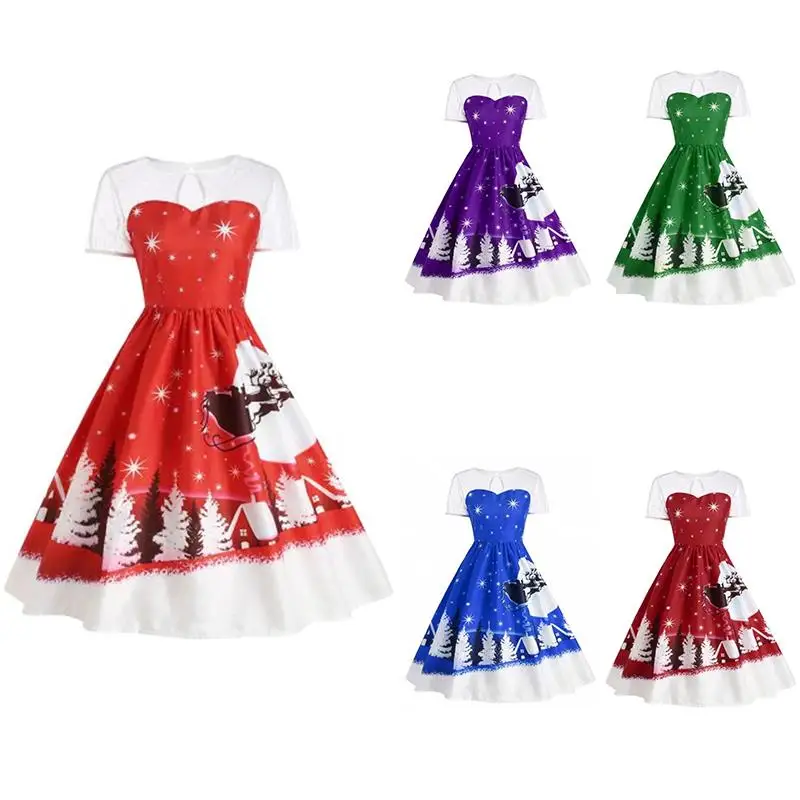 2017 New Christmas Dresses Femme Vestito High Waist Patchwork A line Ladies Women's Winter Tunic Robe Clothing WS4732Y 2017 New Christmas Dresses Femme Vestito High Waist Patchwork A line Ladies Women's Winter Tunic Robe Clothing WS4732Y