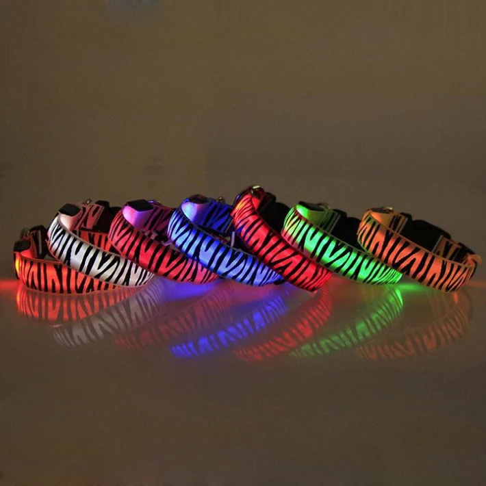 

Safety Pet Dogs LED Collar Night Lighted up Zebra Nylon LED Collar 4 Colors Pet Products