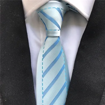 

Classic Men Skinny Slim Tie Fashion Casual Necktie Blue Bordered Ties with Stripes