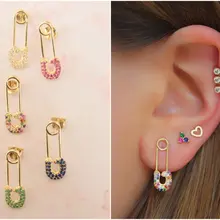 Простой Минимальный для женщин ювелирные изделия золото 5 Красочные cz проложили безопасности булавки Скрепка серьги гвоздики Мода