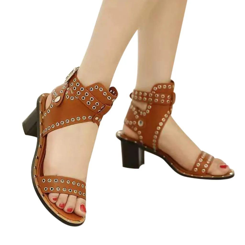 

SAGACE Women Sandals Square Heel Fashion Elegant Female Rivets Shoes Roman Sandal Buckle Strap Women Sandals Summer Platform
