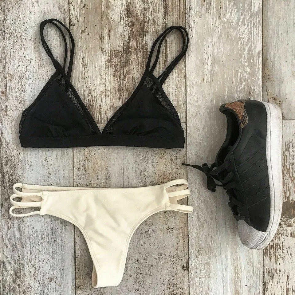 2016 New Bandage High Waist Bikini Black Letter Bikini Women Padded