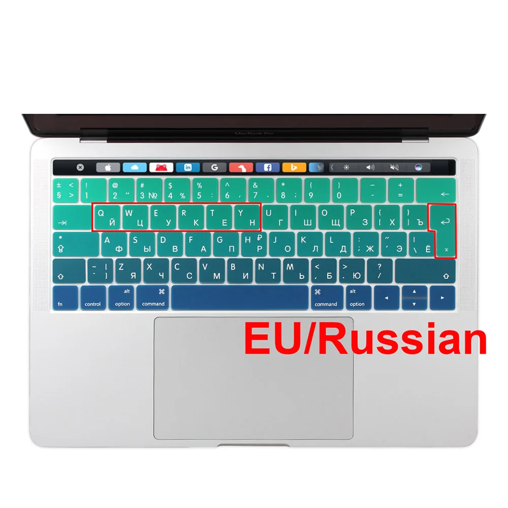 Тонкий силиконовый чехол с клавиатурой для Macbook Pro 13 15 Touch Bar A2159 A1706 A1707 - Цвет: EU Russian Green