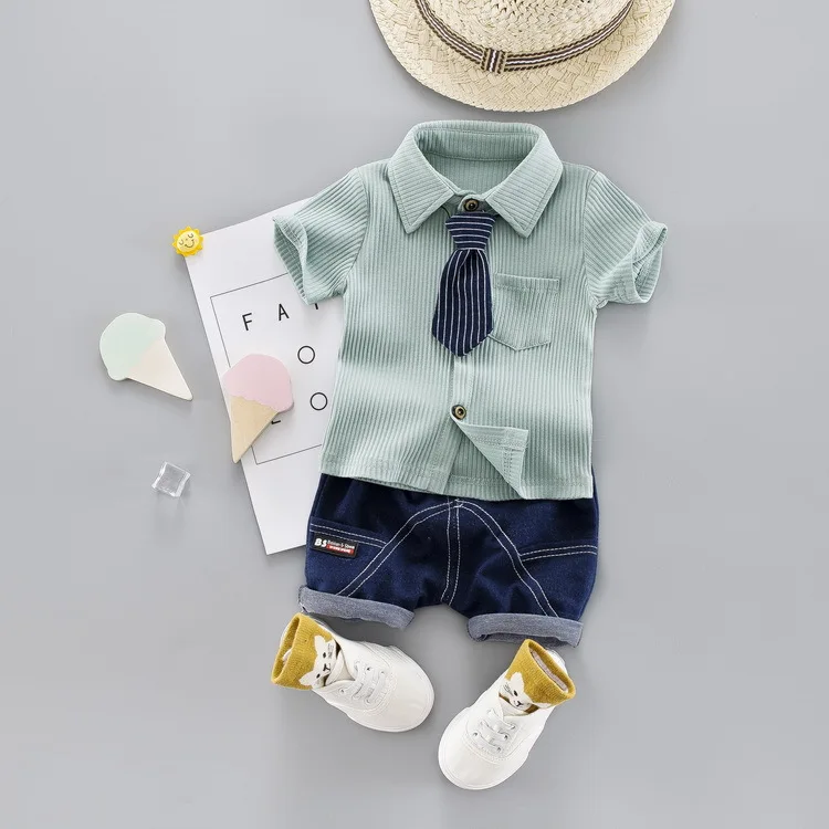 

Baby Boy Clothes 2019 Summer Fashion Lapel Pit Stripe T-Shirt+ Shorts 2PCS Baby Girl Clothes Kids Clothes Set Babes Jogging Suit