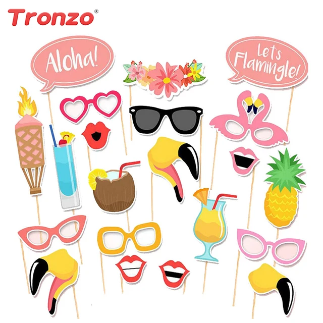 Tronzo 21pcs Flamingo Photo Booth Props Tropical Party Funny Tronzo 21pcs Flamingo Photo Booth Props Tropical Party Funny Holliday Beach Hawaii Style Decor Photobooth