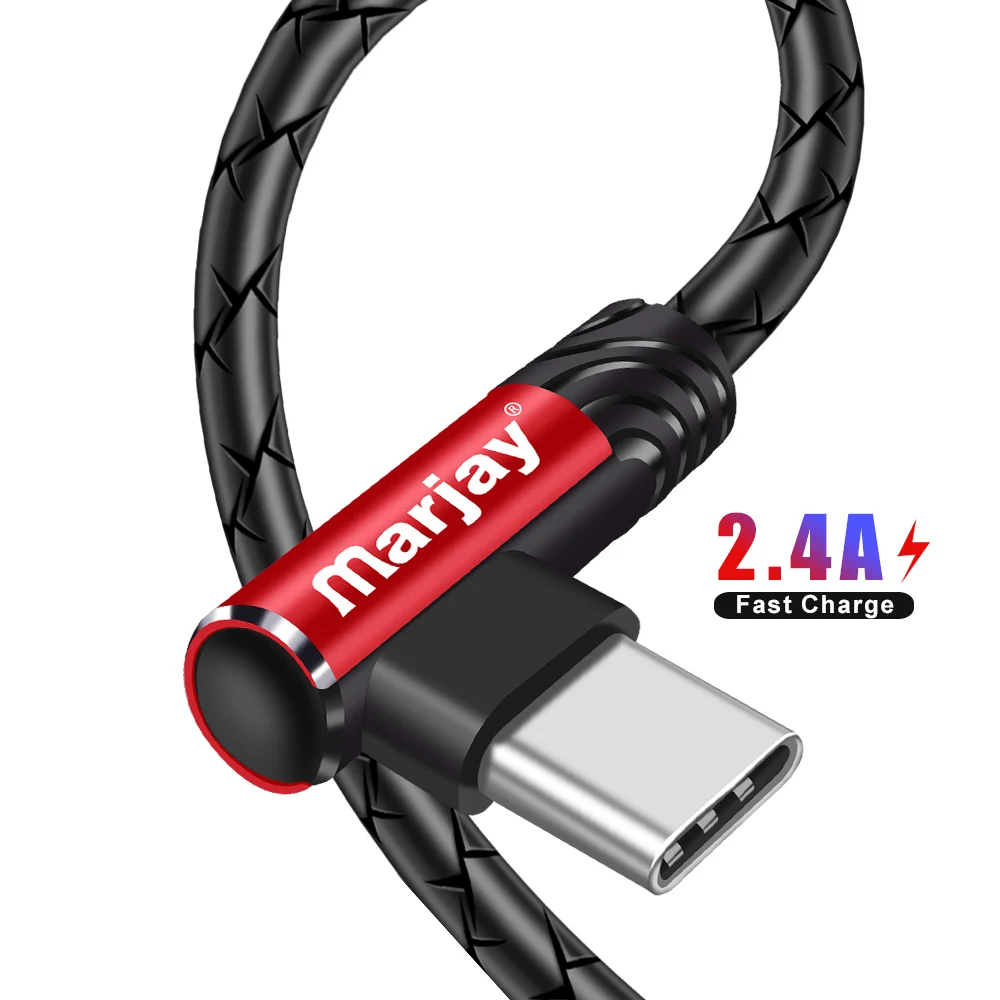 Marjay, USB кабель для быстрой зарядки типа C, 90 градусов, USB C, игровой кабель для зарядки, зарядное устройство для телефона Android, кабель для передачи данных с углом 90 градусов