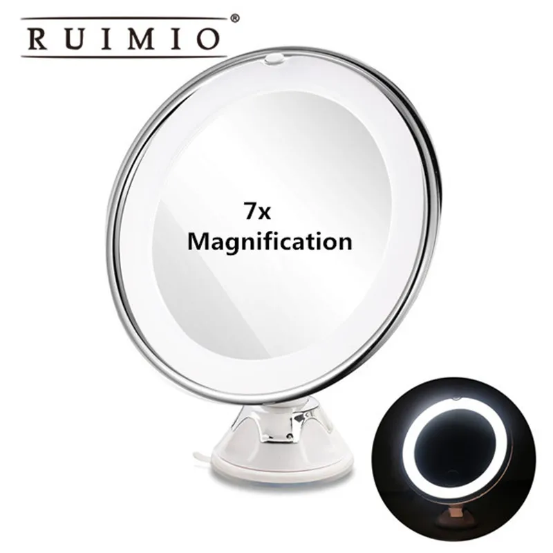 

RUIMIO New Package 7X Magnifying MIrrors Makeup Mirror With Power Locking Suction Cup Bright Diffused Light 360 Degree Rotating