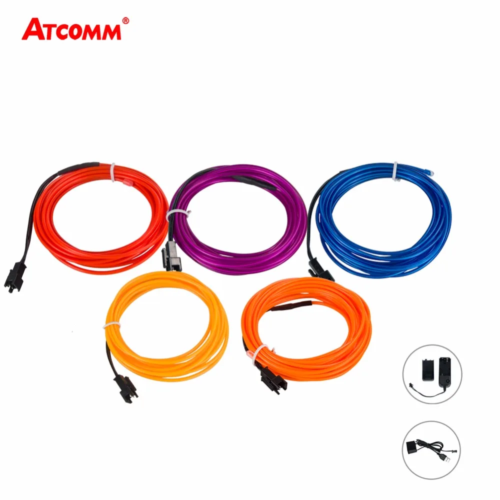 

10 colores 5 m LED luz de neón EL cable con adaptador de corriente LED tira de Lámpara USB/coche/batería carcasa 3 tipos de interfaz