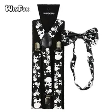 Winfox винтажные черно-белые 2,5 см широкие подтяжки с изображением черепа бантики для женщин и мужчин