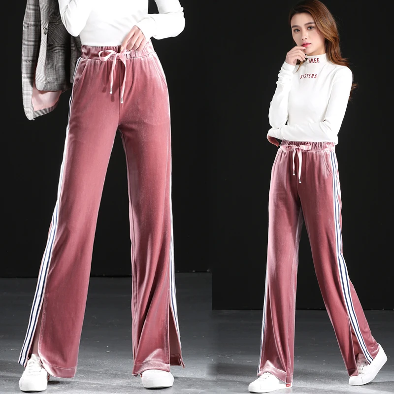 velvet straight leg pants