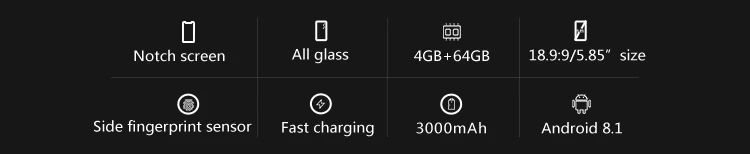 ELEPHONE A4 PRO 4GB RAM 64GB ROM MTK6763 2.0GHz Octa Core 5.85 Inch HD+ Full Screen Side Fingerprint Android 8.1 4G LTE Smartphone