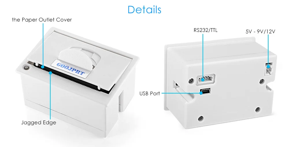 GOOJPRT QR204 58 мм супер мини встроенный низкий уровень шума чековый термальный принтер Дополнительный вход USB порт разный принтер термальный интерфейс
