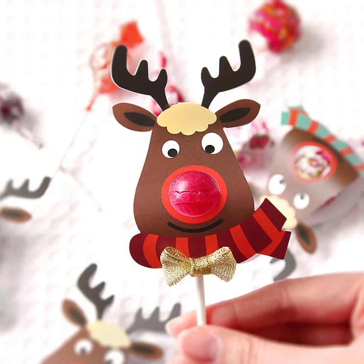 

new 50pcs lollipop cover elk design children birthday wedding candy decorate holiday Christmas gift packaging