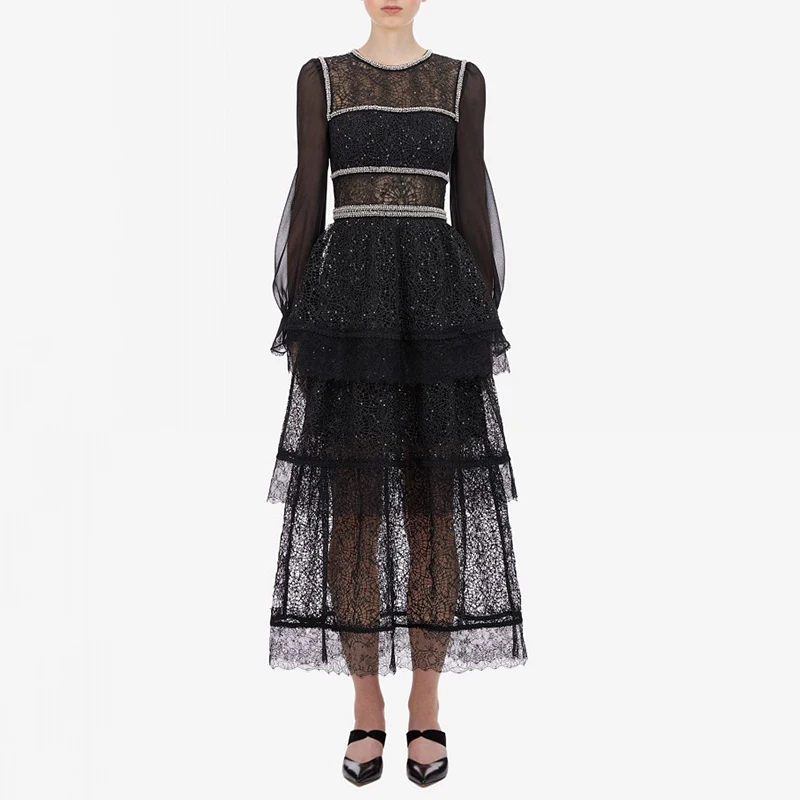 Zelfportret 2019 Herfst Winter Nieuwe Zwarte Lange Jurk Sexy Kant Perspectief Patchwork Maxi Jurk Elegante Lange Mouw Club Jurk Zelfportret 2019 Herfst Winter Nieuwe Zwarte Lange Jurk Sexy Kant Perspectief Patchwork Maxi Jurk Elegante Lange Mouw Club Jurk