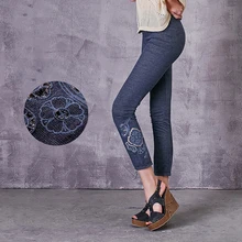 ARTKA летние новые коллекции джинсовых леггинсов с вышивкой из хлопка Эластичные Обтягивающие винтажные Леггинсы для бега и фитнеса ZA10273C