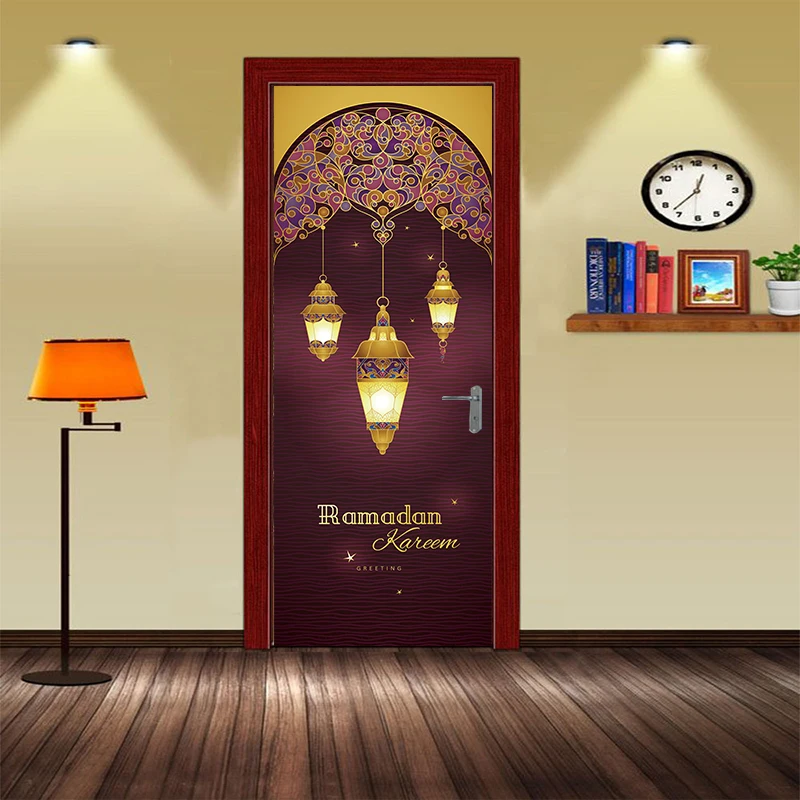2 قطعة/المجموعة موسلين Raomanda الباب ملصقات الإسلامية الجدار ملصق غرفة نوم غرفة المعيشة خلفية ديكور ملصق PVC للماء صائق