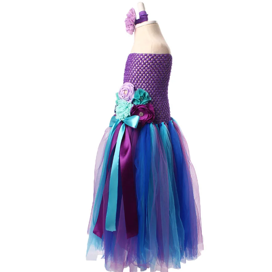 Keenomommy/длинное платье-пачка с цветочным рисунком павлина; платье для маленьких девочек с повязкой на голову; наряд для фотосессии; костюм на Хэллоуин и свадьбу; TS123