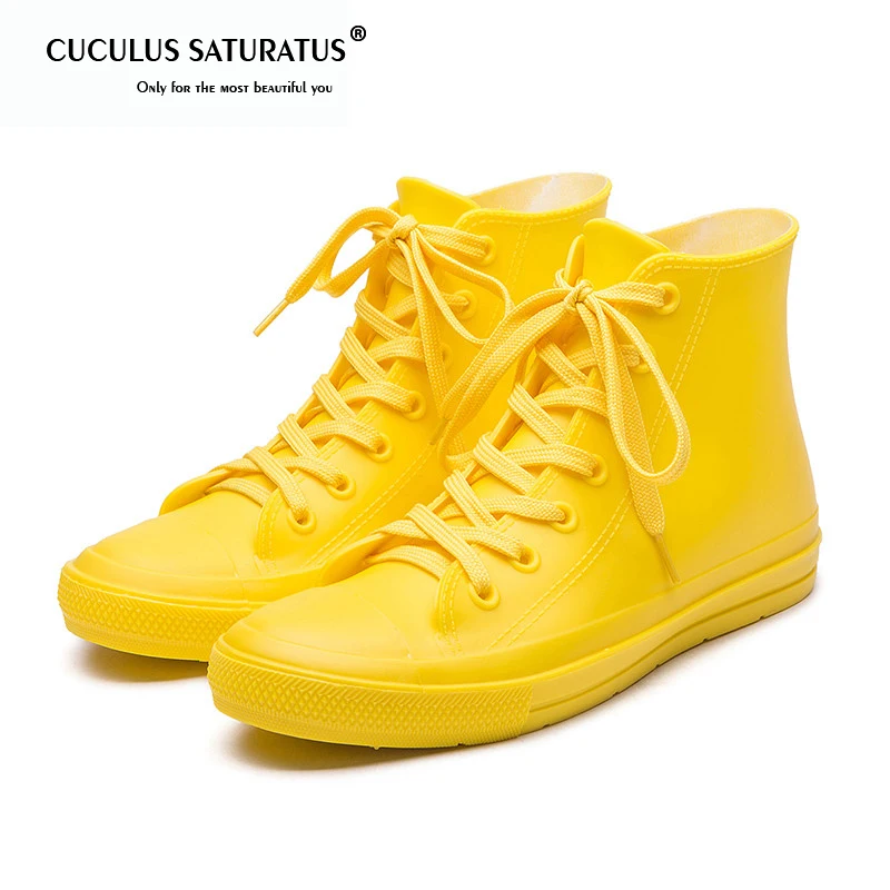 

Cuculus Women Fashion Casual Lace-Up Anti-Slip Rainboots Waterproof Water Shoes Wellies 6 Colors Sweet Ankle Rain Shoes 1299