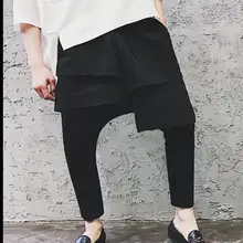 M-5XL мужские шаровары в стиле пэчворк 9 длиной до щиколотки брюки парикмахера Повседневная Свободная юбка певица плюс размер костюмы Новинка