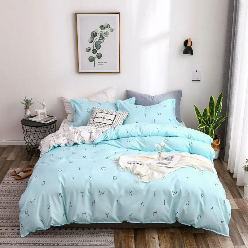

Letters 3-4pcs/lot AB Sides Duvet Cover Sets 100% Polyester Bedding Sets for Kids Adults Single Double Bed XF611-39
