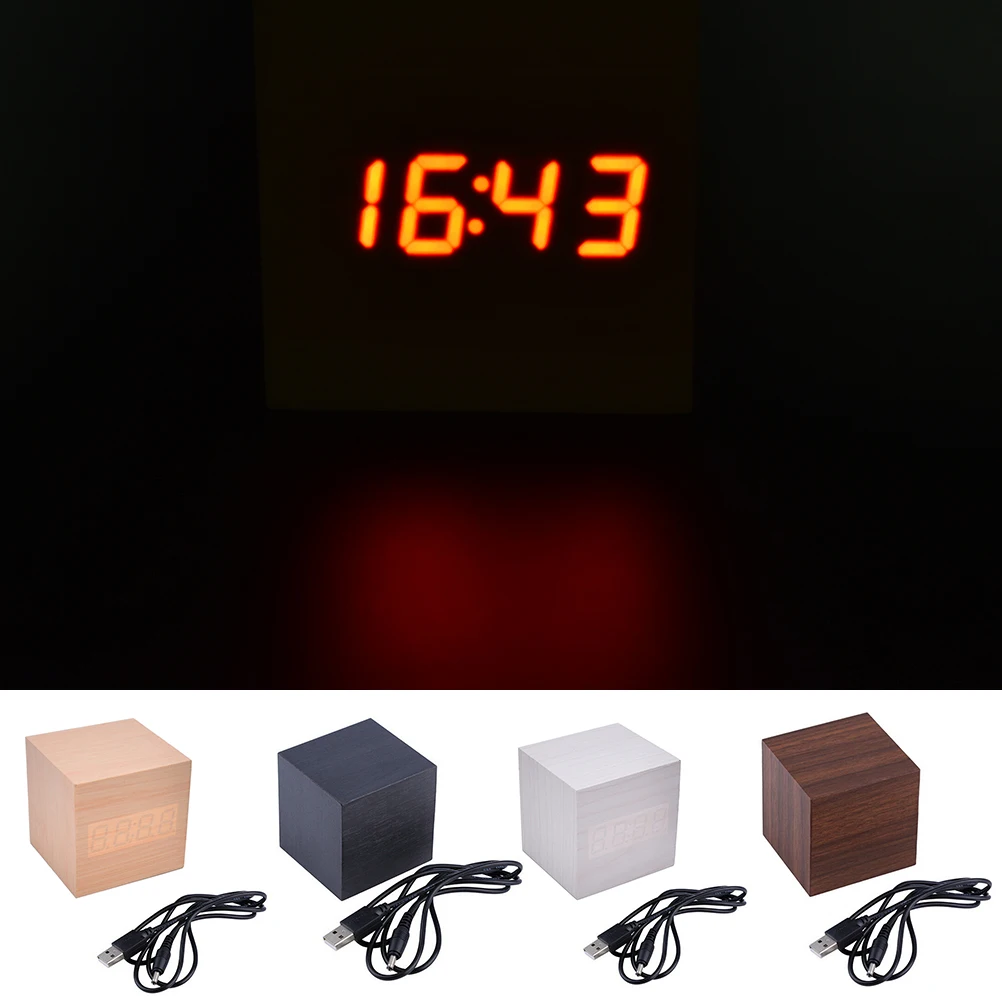 Cube Wooden Clock Voice Control LED Digital alarm clock Desk Snooze Electronic table Watch Nixie Wood Bedside Alarm Clock Cube Wooden Clock Voice Control LED Digital alarm clock Desk Snooze Electronic table Watch Nixie Wood Bedside Alarm Clock