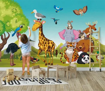 

Custom Photo Wallpaper Cute Hand Drawn Cartoon Forest Animals Children's Room TV Background Wall Decoration Mural Wallpaper