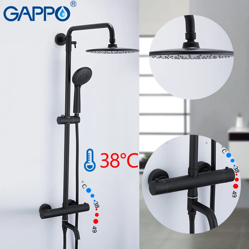 Kaufen GAPPO dusche system Schwarz Bad dusche set bad Mischer Wasserfall thermostat dusche mischbatterie wand montiert Badewanne Wasserhahn