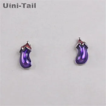 

Uini-Tail 925 Sterling Silver Stud Earrings Small Fresh and Lovely Eggplant Stud Earrings Sweet Vegetables Small Ears Jewelry