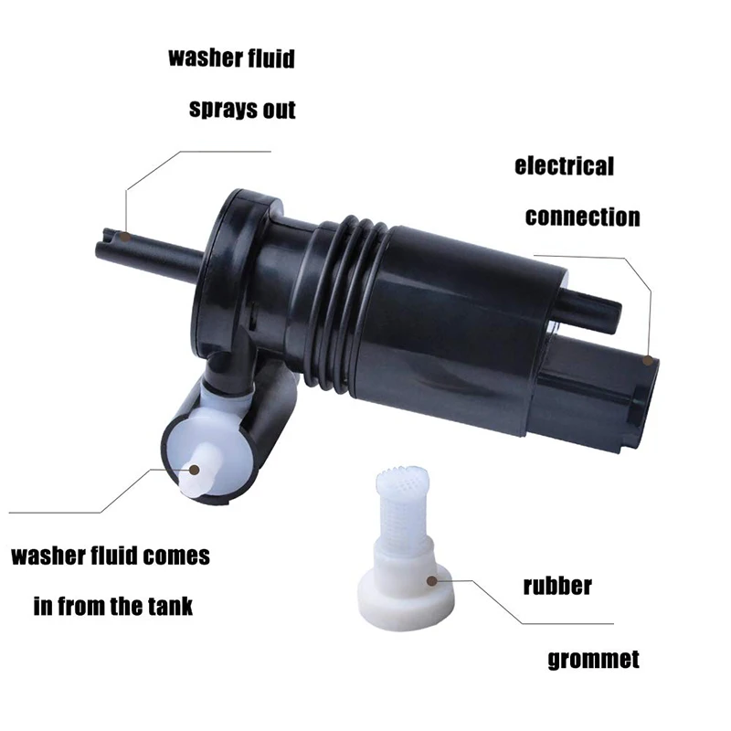 Windshield Washer Pump with Grommet Fits JEEP Commander Compass Grand Cherokee Liberty Patriot Wrangler CHRYSLER Aspen Town /& Country DODGE Caliber Durango Grand Caravan Journey Nitro