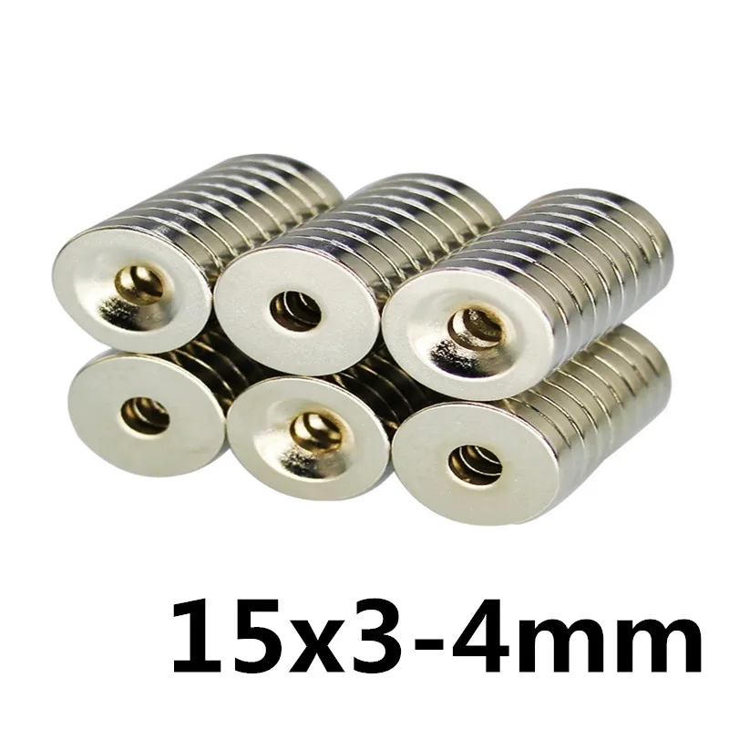 

10pcs 15x3-4 Hole 4mm Strong Ring Round Magnets 15*3 size 15x3mmEarth Neodymium Circular Permanent countersunk Magnet 15x3mm