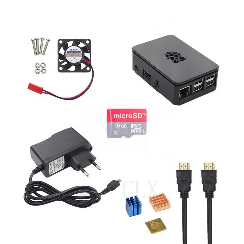 

Raspberry Pi 3 module+ Accessories kit offical Case+ Fan+5V 2.5A Power+Heat Sink+16G SD Card+HDMI Cable for RPI 3B/3B+