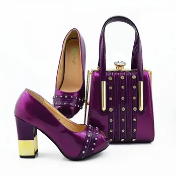 

High Quality Italian Shoes With Matching Bags Set African Women's Party Shoes and Bag Sets Purple Color Women High Sandals