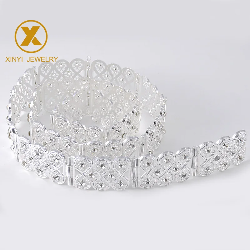 

Moroccan style fashion long sleeve women's wedding dress metal jewelry belt hollow pattern plated with silver