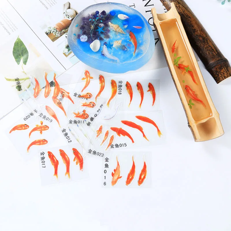 

12 Style Mix Gold Fish Duckweed UV Resin Clear Film Stickers Decorative Fit Phone Case DIY Micro Landscape Scrapbooking Sticker