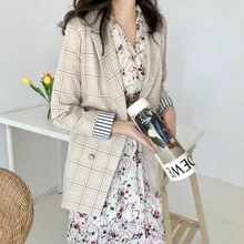 2019 Autumn New Women's Blazers Korean Casual Slim Solid Color Lattice Female Coat Temperament Commute Black Blazer Notched