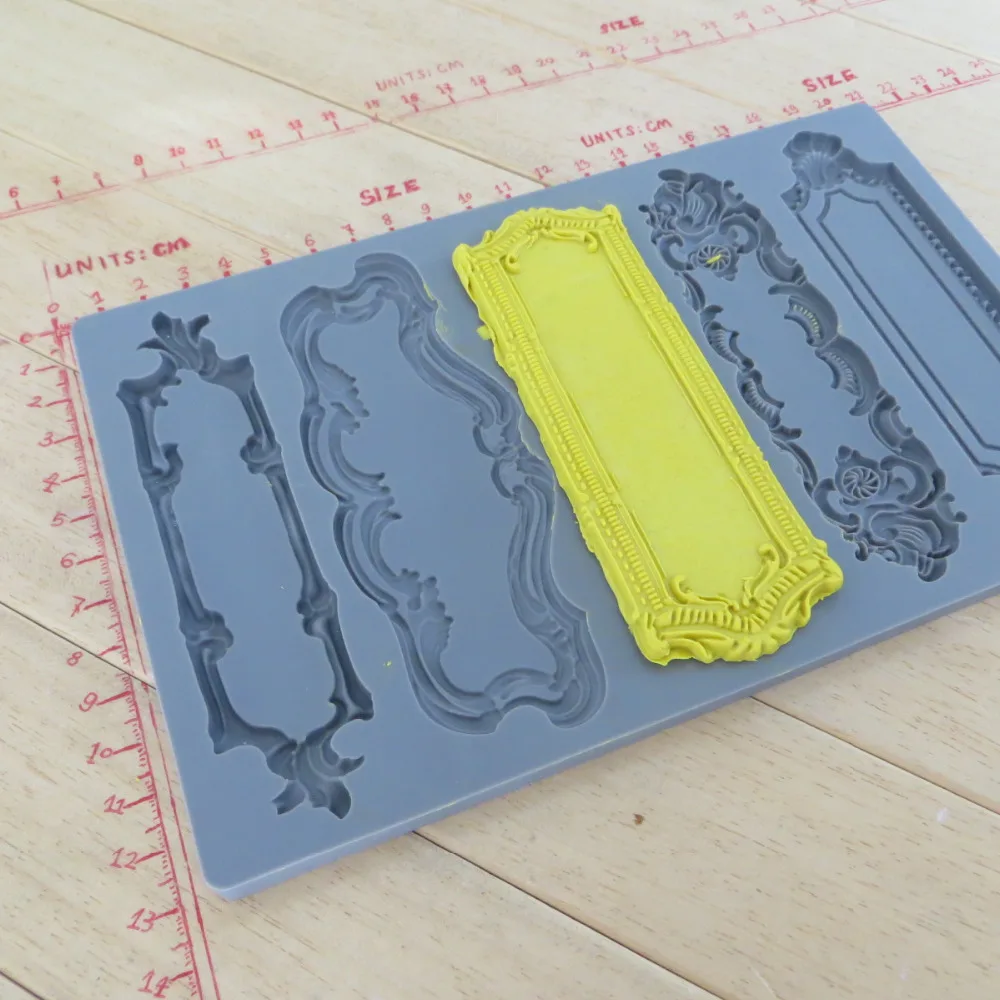 

Silica gel silicone mold fondant molds Vintage Art Decor Molds object labels five pattern food grade mold for cake decorations