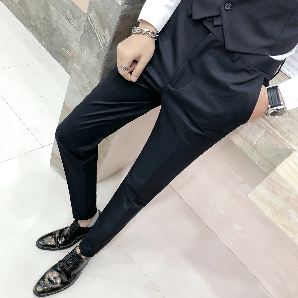 Korean Slim Fit Dress Pants Men Top Quality Solid Casual Formal Suit ...
