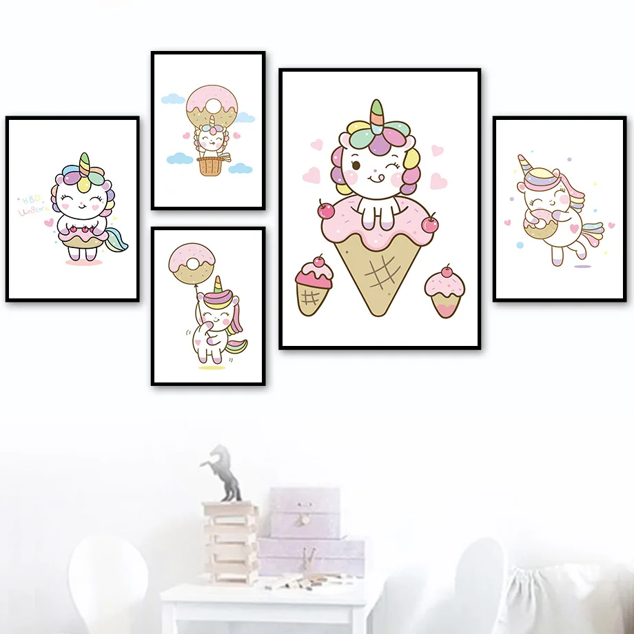 

Baby Unicorn Posters and Prints Cartoon Animals Canvas Painting Modern Wall Art Pictures For Nursery Kids Bedroom Home Decor