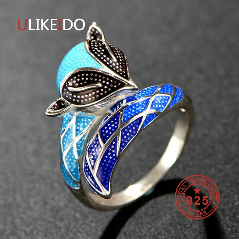 

100% Pure 925 Sterling Silver Jewelry Fox Rings Adiustable Ethnic Ring For Women Party Gift R2007