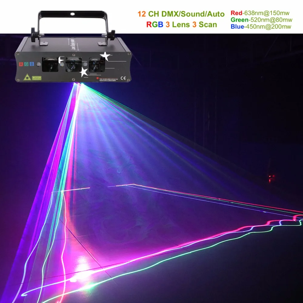 AUCD 3 Lens RGB Laser Scan Beam Line Lights DMX Sound AUTO Projector Lamp DJ Party Show Home Professional Stage Lighting H-Q6