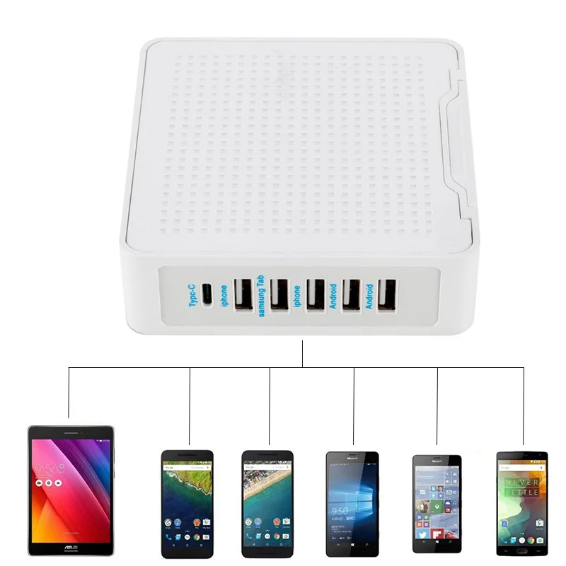 6 منافذ USB الذكية حائط السريع شاحن 10A نوع-C واجهة ل iPone الروبوت ماك اللوحي XXM8 6 منافذ USB الذكية حائط السريع شاحن 10A نوع-C واجهة ل iPone الروبوت ماك اللوحي XXM8