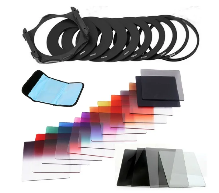 23 in1 ND16 Gradual ND2 4 8 Filter Set + 9pcs Ring Adapter 49 52 55 58 62 67 72 72 77 82for Cokin P For Canon Nikon Sony