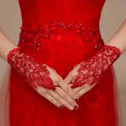 Платье перчатки блестки фото сценические украшения без пальцев Короткие, с бисером кружевные перчатки невесты перчатки аксессуары