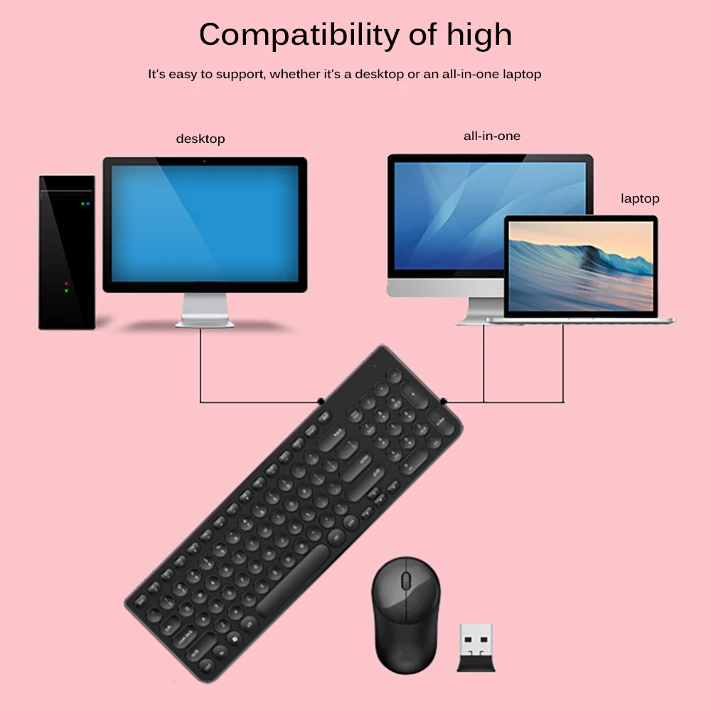 

Colorful Keyboard Mouse Stable 2.4G Wireless Keyboard Mouse Set Wireless Combo High Sensibility Long Standby Time Stable
